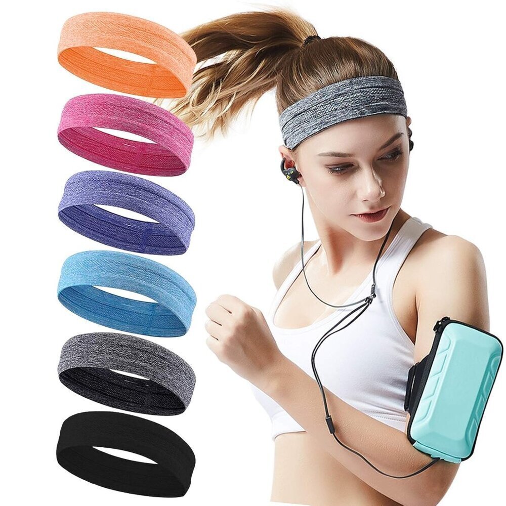 6Pack Sweat Bands Women Workout Headbands Moisture Wicking Non Slip
